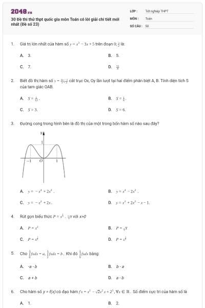 30 Đề thi thử thpt quốc gia môn Toán có lời giải chi tiết mới nhất (Đề số 23)