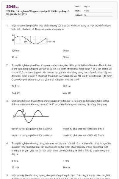 200 Câu trắc nghiệm Sóng cơ chọn lọc từ đề thi cực hay có lời giải chi tiết (P1)