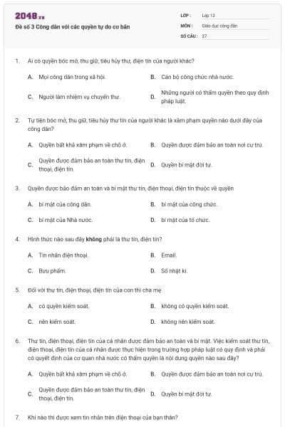 Đề số 3 Công dân với các quyền tự do cơ bản