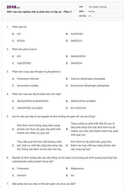 200+ câu trắc nghiệm Đất và phân bón có đáp án - Phần 3