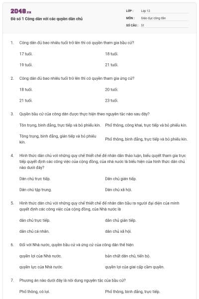 Đề số 1 Công dân với các quyền dân chủ