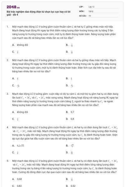 Bài trắc nghiệm dao động điện từ chọn lọc cực hay có lời giải - đề 4