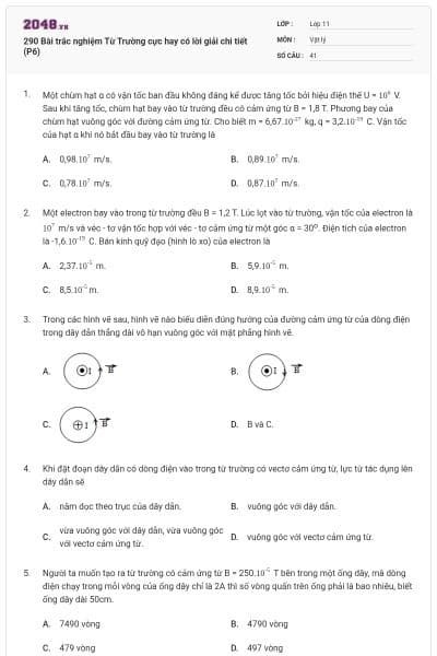 290 Bài trắc nghiệm Từ Trường cực hay có lời giải chi tiết (P6)