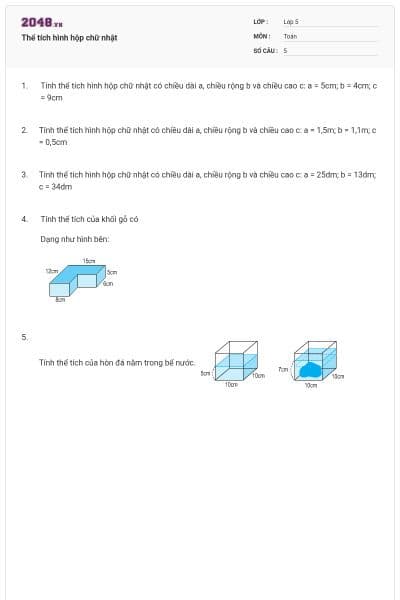 Thể tích hình hộp chữ nhật