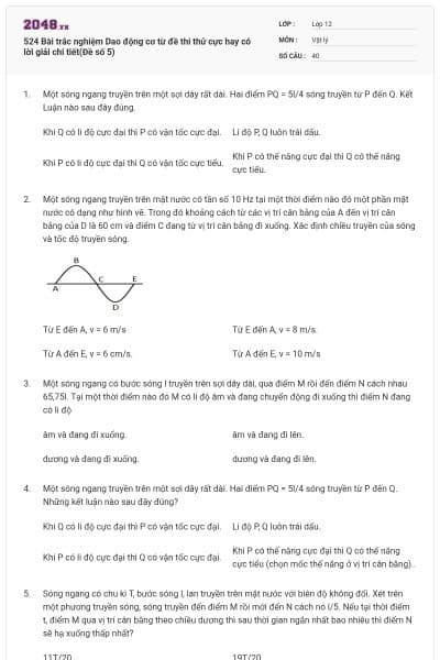 524 Bài trắc nghiệm Dao động cơ từ đề thi thử cực hay có lời giải chi tiết(Đề số 5)