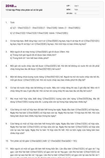 13 bài tập Phép chia phân số có lời giải