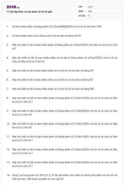 17 bài tập Đếm số các phân số có lời giải