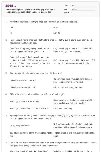 29 câu Trắc nghiệm Lịch sử 12: Cách mạng khoa học - công nghệ và xu hướng toàn cầu có lời giải chi tiết