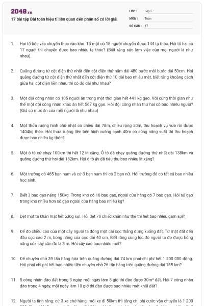 17 bài tập Bài toán hiệu tỉ liên quan đến phân số có lời giải