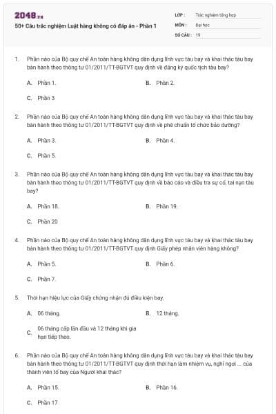50+ Câu trắc nghiệm Luật hàng không có đáp án - Phần 1