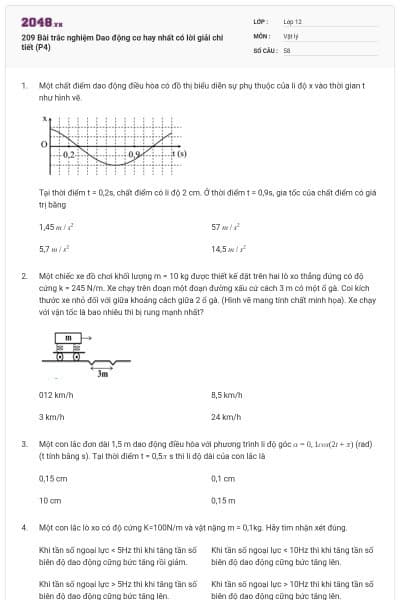 209 Bài trắc nghiệm Dao động cơ hay nhất có lời giải chi tiết (P4)