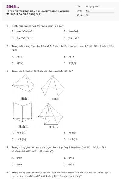 ĐỀ THI THỬ THPTQG NĂM 2019 MÔN TOÁN CHUẨN CẤU TRÚC CỦA BỘ GIÁO DỤC ( Đề 2)