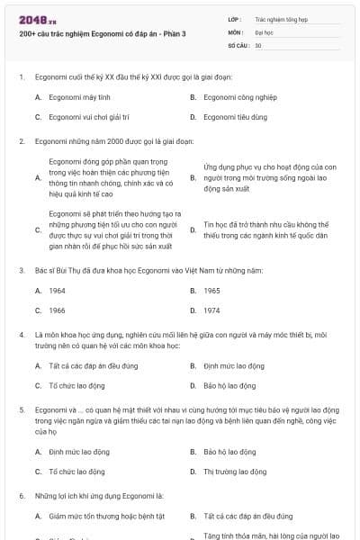 200+ câu trắc nghiệm Ecgonomi có đáp án - Phần 3