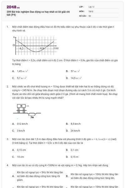209 Bài trắc nghiệm Dao động cơ hay nhất có lời giải chi tiết (P4)