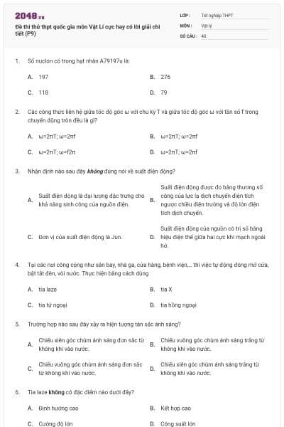 Đề thi thử thpt quốc gia môn Vật Lí cực hay có lời giải chi tiết (P9)