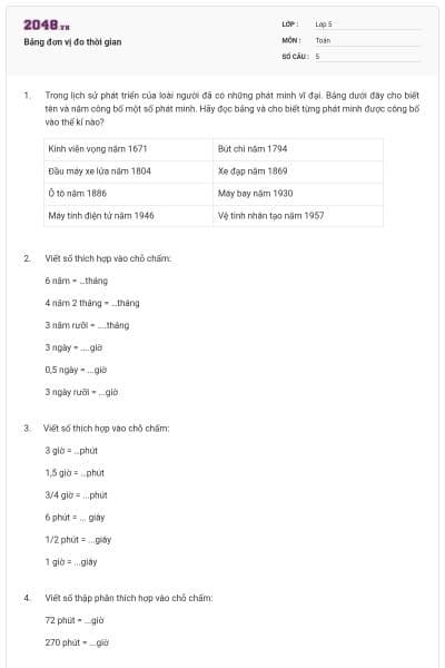 Bảng đơn vị đo thời gian