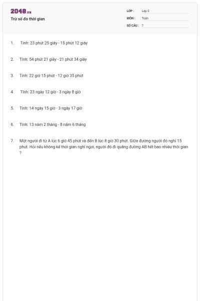 Trừ số đo thời gian