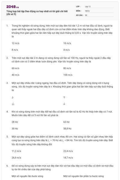 Tổng hợp bài tập Dao động cơ hay nhất có lời giải chi tiết (đề số 5)