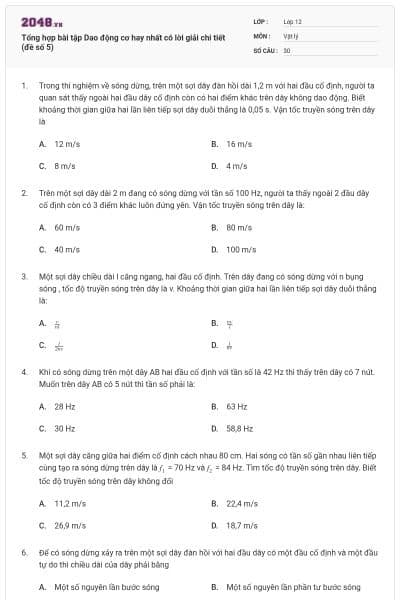 Tổng hợp bài tập Dao động cơ hay nhất có lời giải chi tiết (đề số 5)