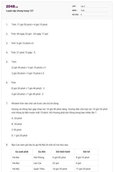 Luyện tập chung trang 137