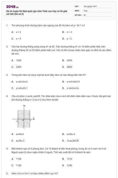 Đề ôn luyện thi thpt quốc gia môn Toán cực hay có lời giải chi tiết (Đề số 6)