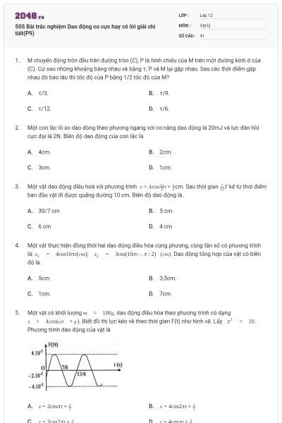 505 Bài trắc nghiệm Dao động cơ cực hay có lời giải chi tiết(P9)