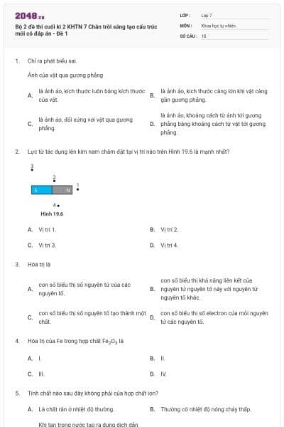 Bộ 2 đề thi cuối kì 2 KHTN 7 Chân trời sáng tạo cấu trúc mới có đáp án - Đề 1