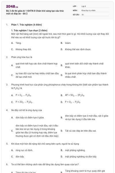 Bộ 2 đề thi giữa kì 1 KHTN 8 Chân trời sáng tạo cấu trúc mới có đáp án - Đề 2