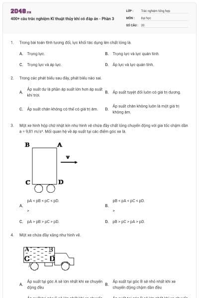 400+ câu trắc nghiệm Kĩ thuật thủy khí có đáp án - Phần 3