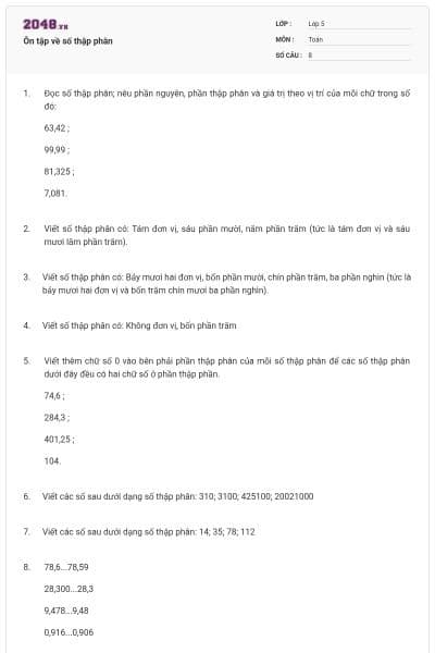 Ôn tập về số thập phân