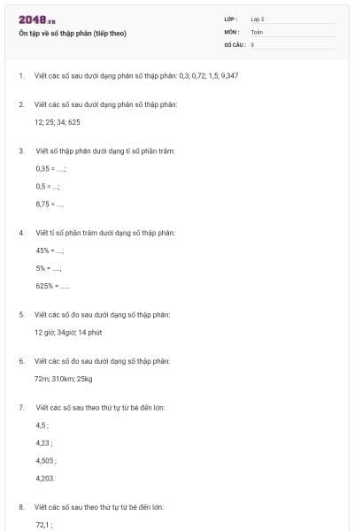 Ôn tập về số thập phân (tiếp theo)