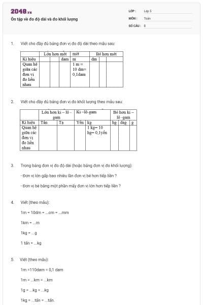 Ôn tập về đo độ dài và đo khối lượng
