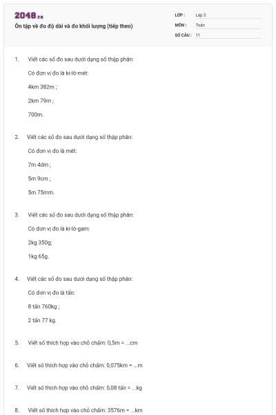 Ôn tập về đo độ dài và đo khối lượng (tiếp theo)