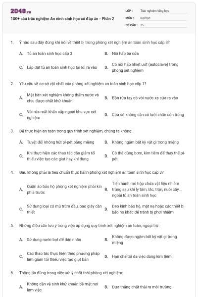 100+ câu trắc nghiệm An ninh sinh học có đáp án - Phần 2