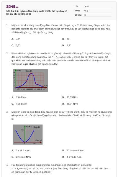 524 Bài trắc nghiệm Dao động cơ từ đề thi thử cực hay có lời giải chi tiết(Đề số 8)