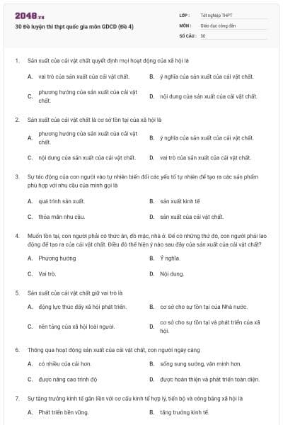 30 Đề luyện thi thpt quốc gia môn GDCD (Đề 4)