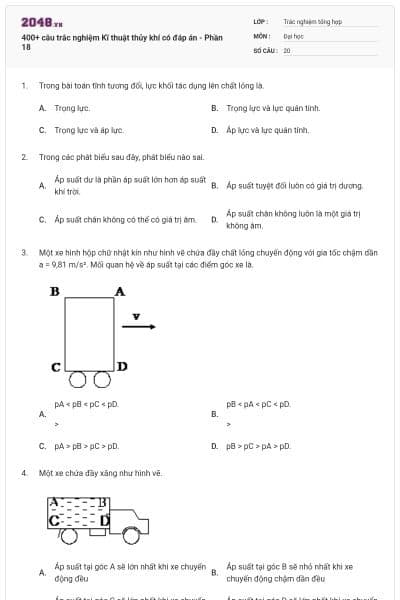 400+ câu trắc nghiệm Kĩ thuật thủy khí có đáp án - Phần 18