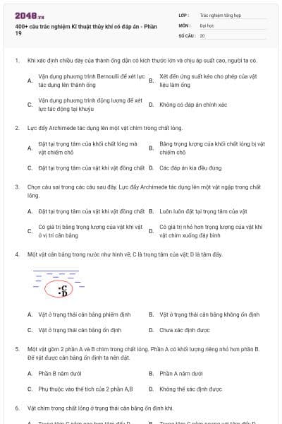 400+ câu trắc nghiệm Kĩ thuật thủy khí có đáp án - Phần 19