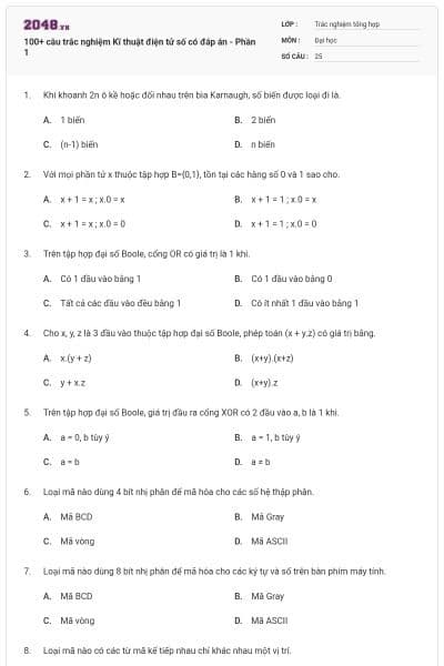 100+ câu trắc nghiệm Kĩ thuật điện tử số có đáp án - Phần 1