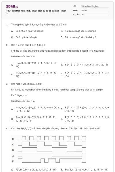 100+ câu trắc nghiệm Kĩ thuật điện tử số có đáp án - Phần 3