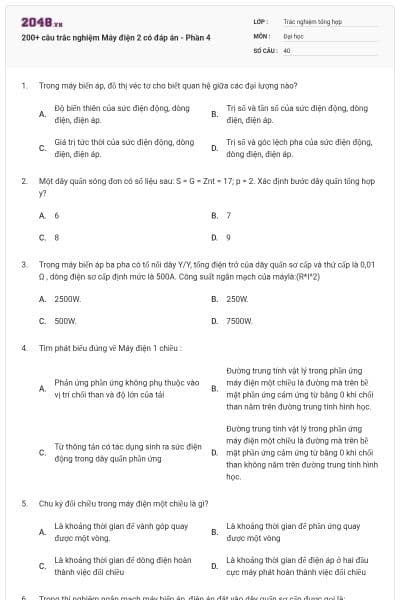 200+ câu trắc nghiệm Máy điện 2 có đáp án - Phần 4