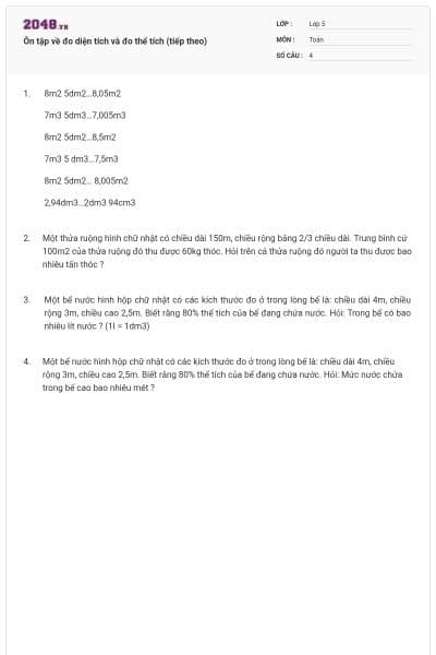 Ôn tập về đo diện tích và đo thể tích (tiếp theo)