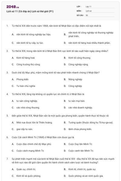 Lịch sử 11 (Có đáp án) Lịch sử thế giới (P1)