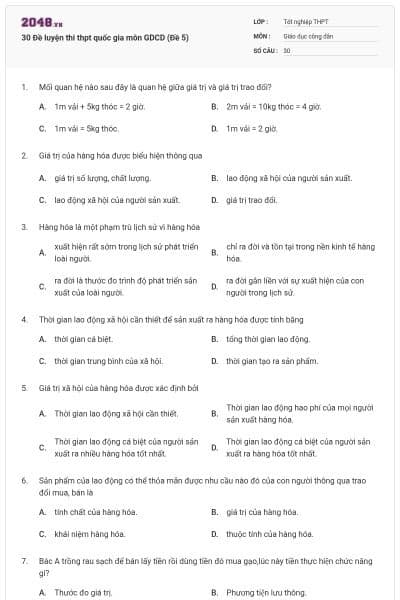30 Đề luyện thi thpt quốc gia môn GDCD (Đề 5)
