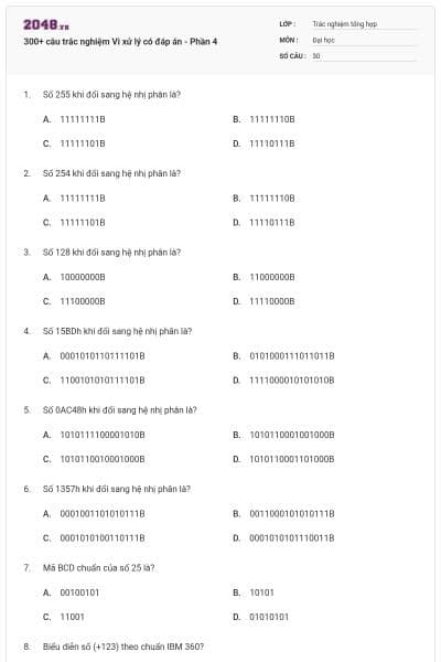 300+ câu trắc nghiệm Vi xử lý có đáp án - Phần 4