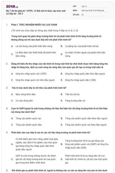 Bộ 7 đề thi giữa kì 1 KTPL 12 Kết nối tri thức cấu trúc mới có đáp án - Đề 2