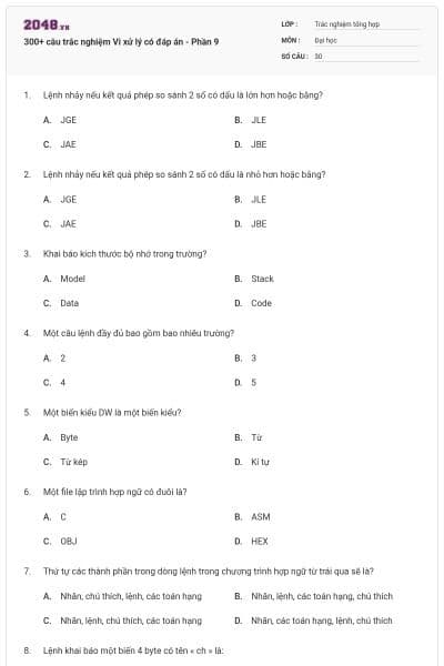 300+ câu trắc nghiệm Vi xử lý có đáp án - Phần 9