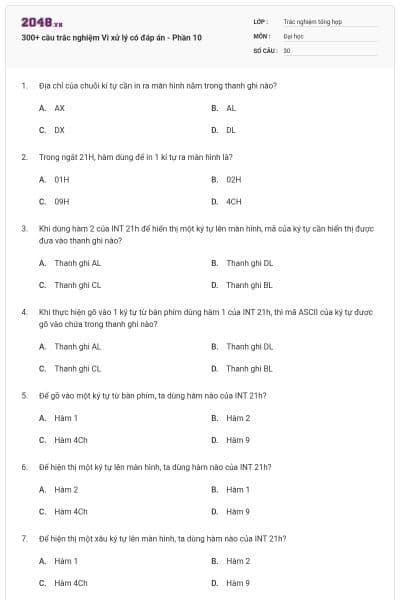 300+ câu trắc nghiệm Vi xử lý có đáp án - Phần 10