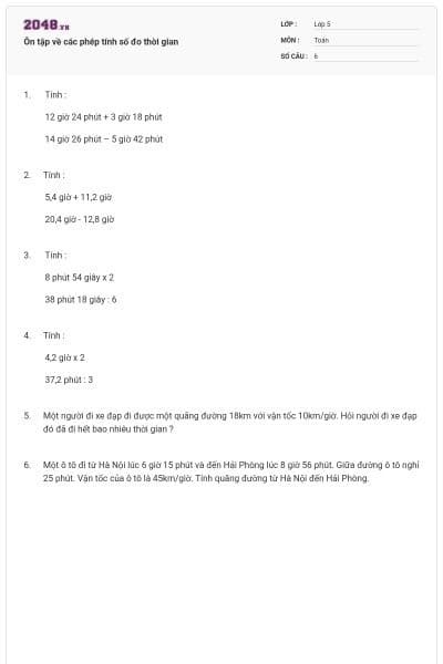 Ôn tập về các phép tính số đo thời gian