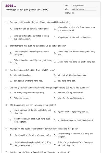 30 Đề luyện thi thpt quốc gia môn GDCD (Đề 6)